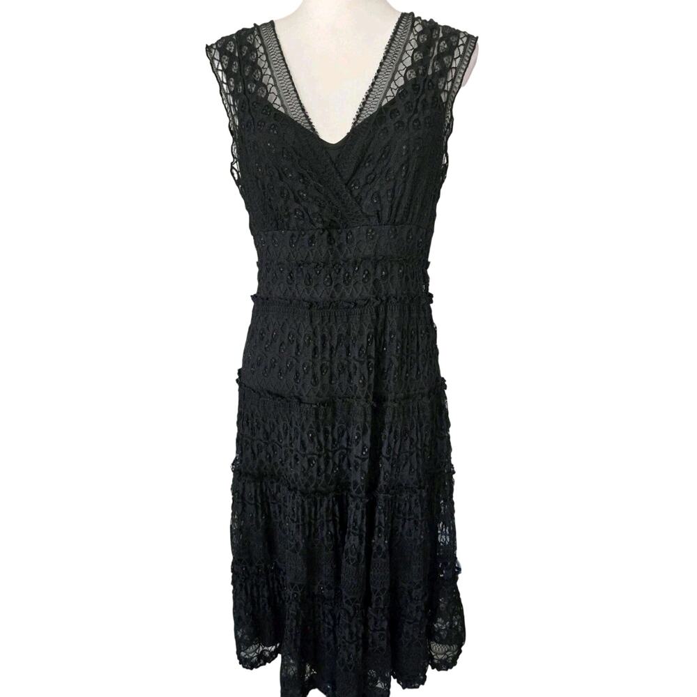 Black Sheer Lace Overlay Whimsygoth Studio M Sleeveless ALine Midi Dress Sz M